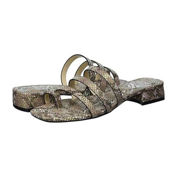 Vince Camuto Grenda Leather Strappy Mini Block Heel Sandal Holographic Snakeskin - Picture 1 of 15